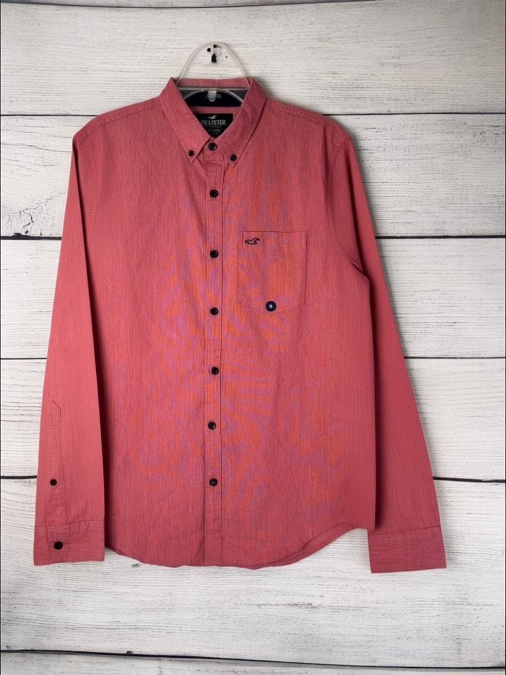 Hollister Epic Flex Stretch Oxford Button Down Shirt  Red Chambray Size Med